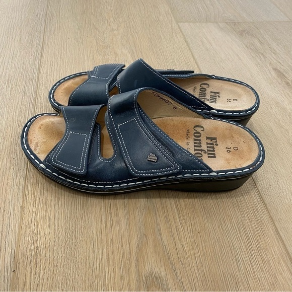 Finn Comfort Riad Blue Leather Sandals Shoes Double Adjustable Strap 36 - Picture 4 of 6